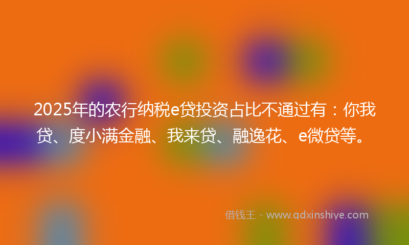 2025年的农行纳税e贷投资占比不通过有：你我贷、度小满金融、我来贷、融逸花、e微贷等。
