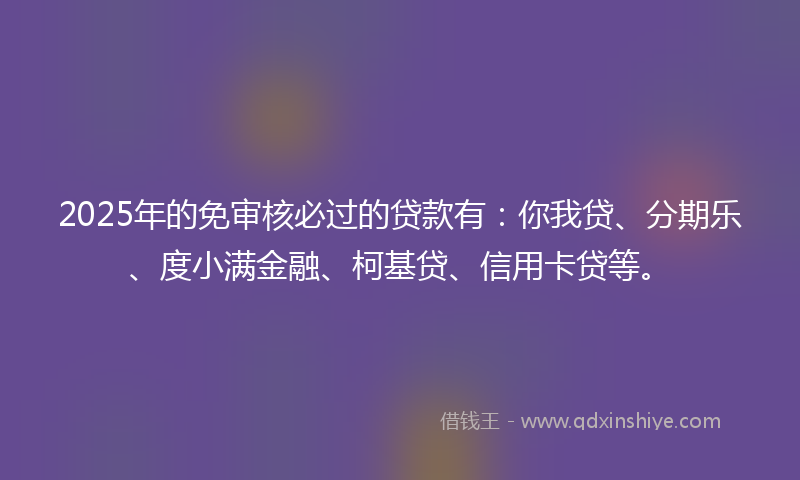 2025年的免审核必过的贷款有：你我贷、分期乐、度小满金融、柯基贷、信用卡贷等。