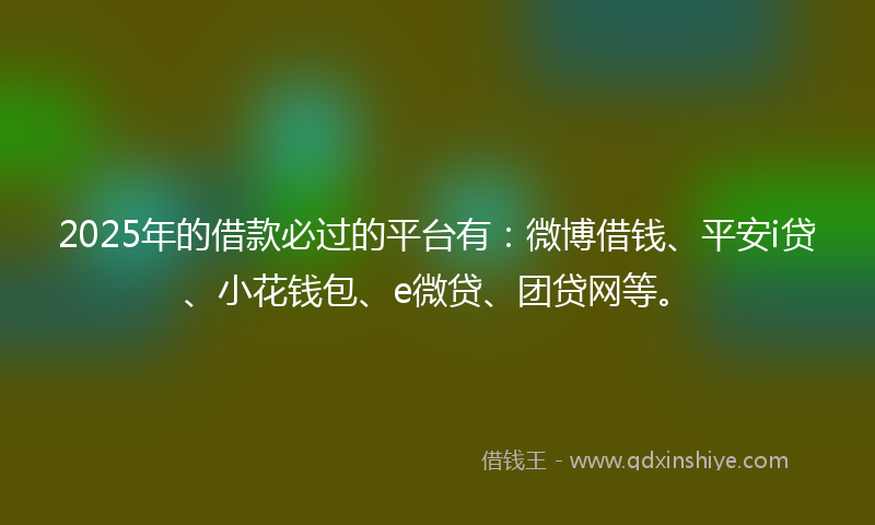 2025年的借款必过的平台有：微博借钱、平安i贷、小花钱包、e微贷、团贷网等。