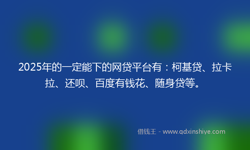 2025年的一定能下的网贷平台有：柯基贷、拉卡拉、还呗、百度有钱花、随身贷等。