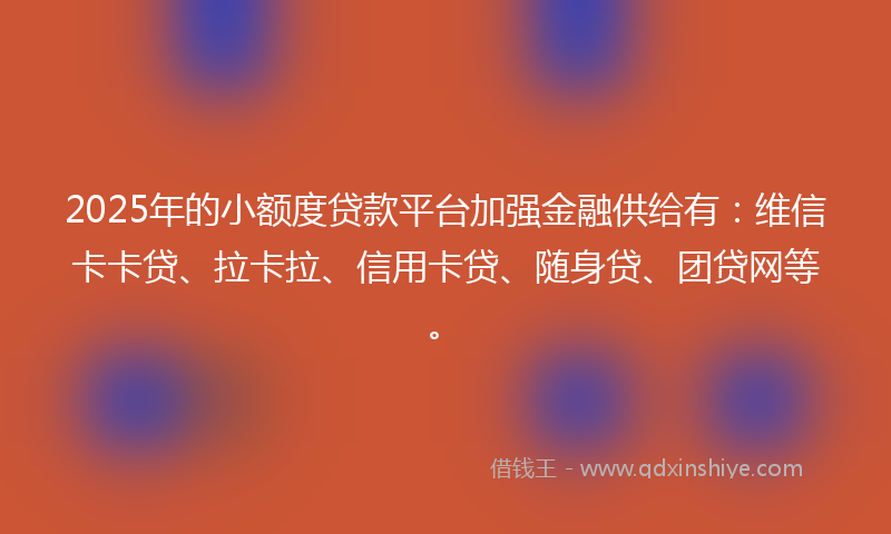 2025年的小额度贷款平台加强金融供给有：维信卡卡贷、拉卡拉、信用卡贷、随身贷、团贷网等。