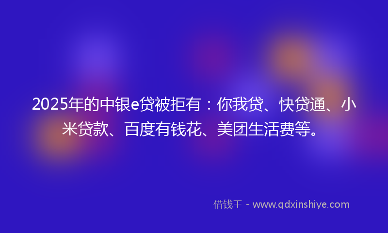 2025年的中银e贷被拒有：你我贷、快贷通、小米贷款、百度有钱花、美团生活费等。