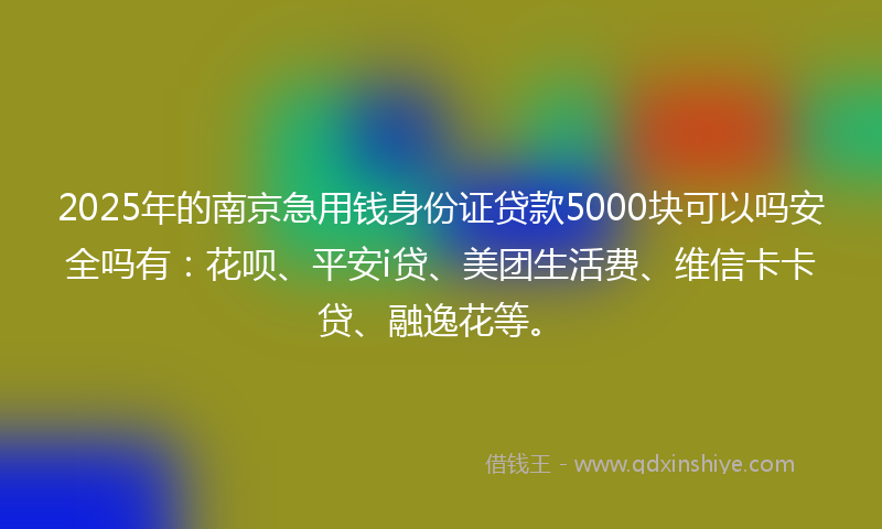 2025年的南京急用钱身份证贷款5000块可以吗安全吗有：花呗、平安i贷、美团生活费、维信卡卡贷、融逸花等。
