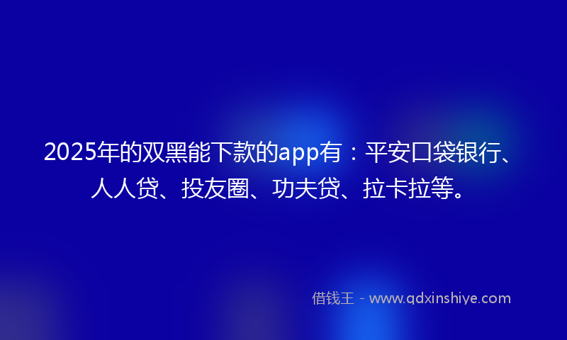 2025年的双黑能下款的app有：平安口袋银行、人人贷、投友圈、功夫贷、拉卡拉等。