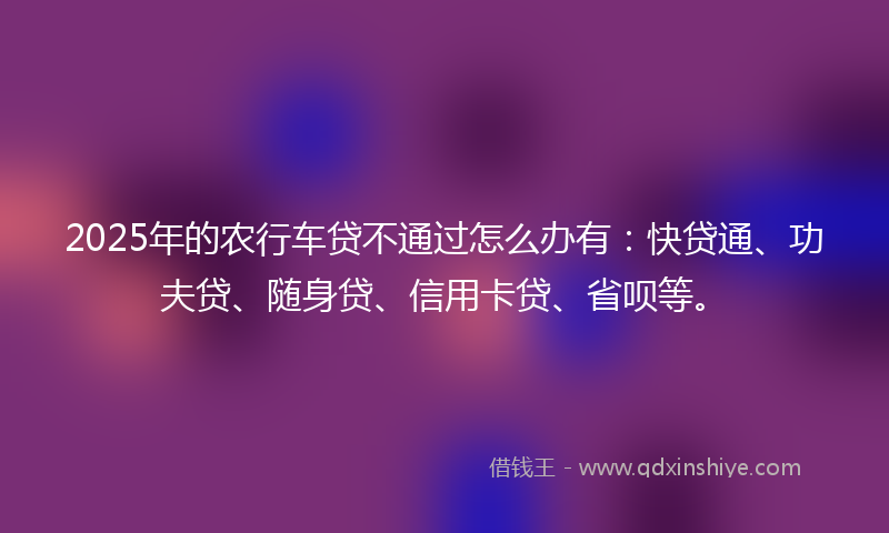 2025年的农行车贷不通过怎么办有：快贷通、功夫贷、随身贷、信用卡贷、省呗等。
