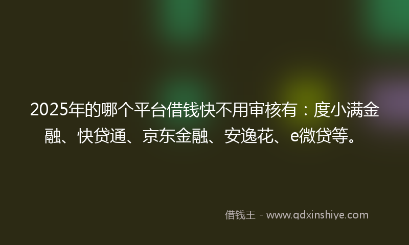 2025年的哪个平台借钱快不用审核有：度小满金融、快贷通、京东金融、安逸花、e微贷等。
