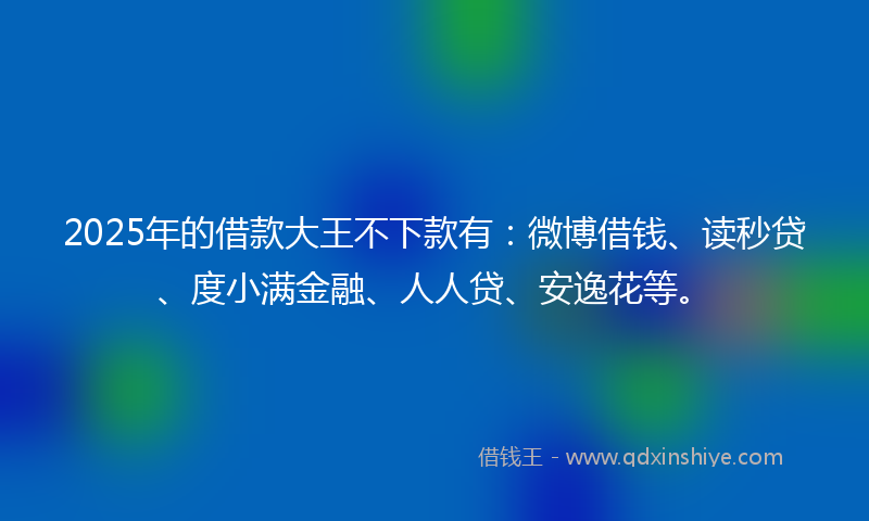 2025年的借款大王不下款有：微博借钱、读秒贷、度小满金融、人人贷、安逸花等。
