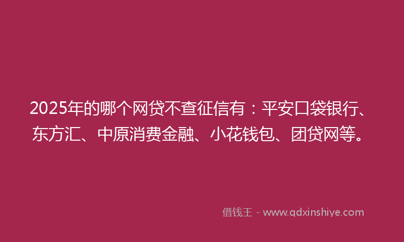2025年的哪个网贷不查征信有：平安口袋银行、东方汇、中原消费金融、小花钱包、团贷网等。