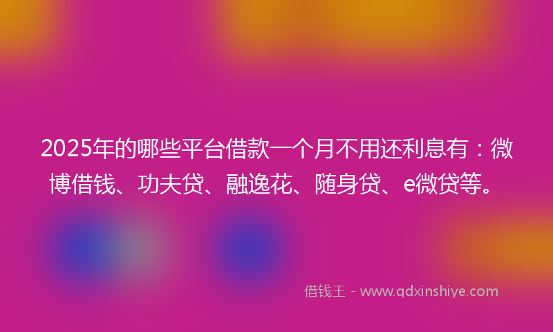 2025年的哪些平台借款一个月不用还利息有：微博借钱、功夫贷、融逸花、随身贷、e微贷等。