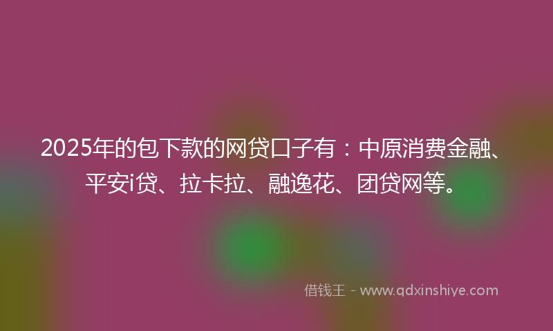 2025年的包下款的网贷口子有：中原消费金融、平安i贷、拉卡拉、融逸花、团贷网等。