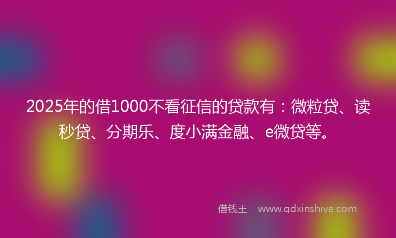 2025年的借1000不看征信的贷款有：微粒贷、读秒贷、分期乐、度小满金融、e微贷等。