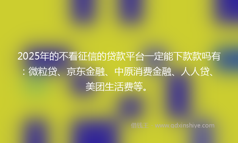 2025年的不看征信的贷款平台一定能下款款吗有：微粒贷、京东金融、中原消费金融、人人贷、美团生活费等。