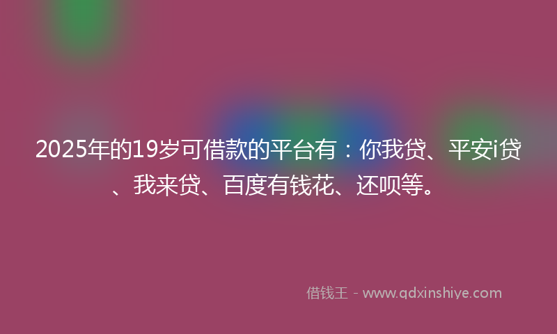 2025年的19岁可借款的平台有：你我贷、平安i贷、我来贷、百度有钱花、还呗等。