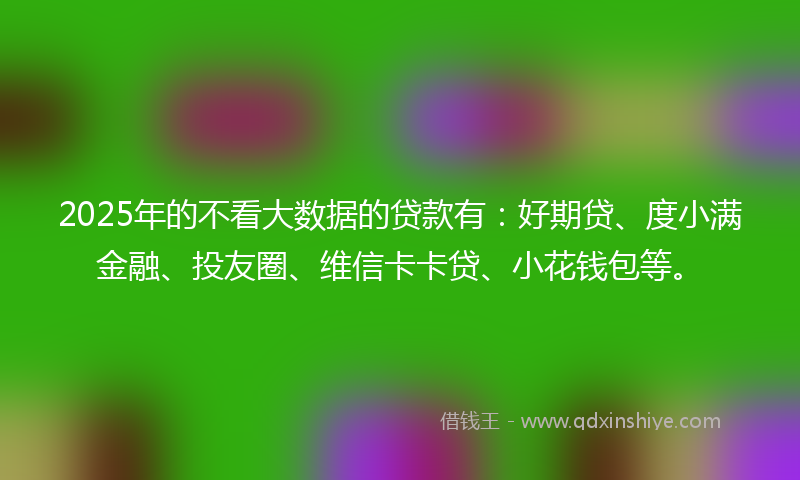 2025年的不看大数据的贷款有：好期贷、度小满金融、投友圈、维信卡卡贷、小花钱包等。