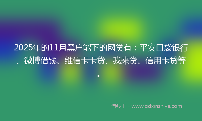 2025年的11月黑户能下的网贷有：平安口袋银行、微博借钱、维信卡卡贷、我来贷、信用卡贷等。
