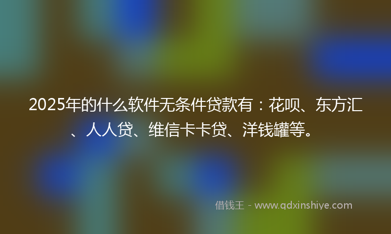 2025年的什么软件无条件贷款有：花呗、东方汇、人人贷、维信卡卡贷、洋钱罐等。