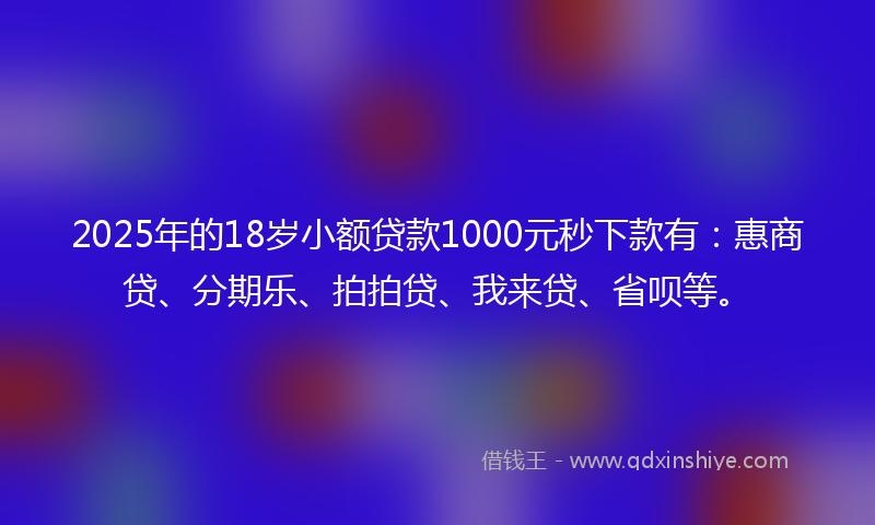 2025年的18岁小额贷款1000元秒下款有：惠商贷、分期乐、拍拍贷、我来贷、省呗等。