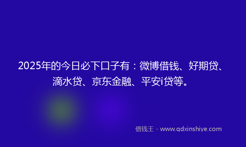 2025年的今日必下口子有：微博借钱、好期贷、滴水贷、京东金融、平安i贷等。