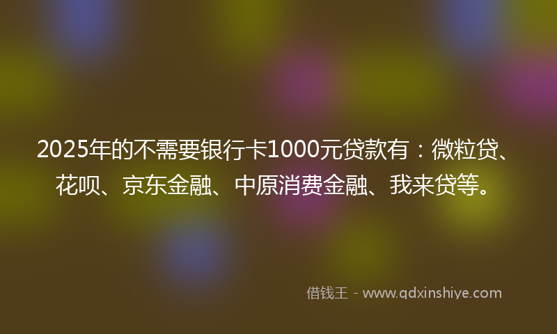 2025年的不需要银行卡1000元贷款有：微粒贷、花呗、京东金融、中原消费金融、我来贷等。