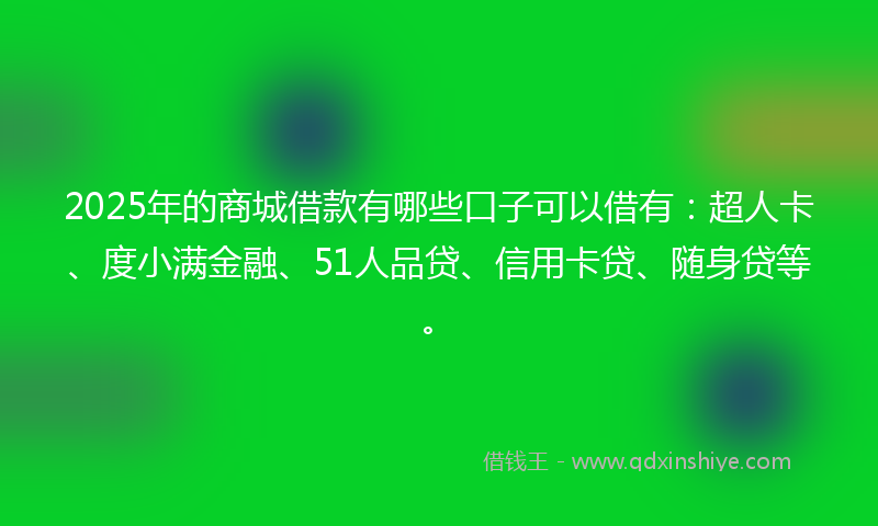 2025年的商城借款有哪些口子可以借有：超人卡、度小满金融、51人品贷、信用卡贷、随身贷等。