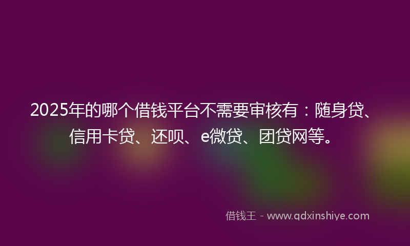 2025年的哪个借钱平台不需要审核有：随身贷、信用卡贷、还呗、e微贷、团贷网等。