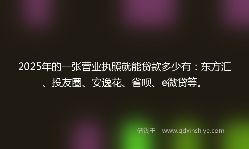 2025年的一张营业执照就能贷款多少有：东方汇、投友圈、安逸花、省呗、e微贷等。