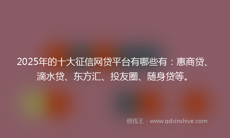 2025年的十大征信网贷平台有哪些有：惠商贷、滴水贷、东方汇、投友圈、随身贷等。