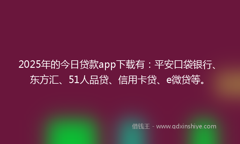 2025年的今日贷款app下载有：平安口袋银行、东方汇、51人品贷、信用卡贷、e微贷等。