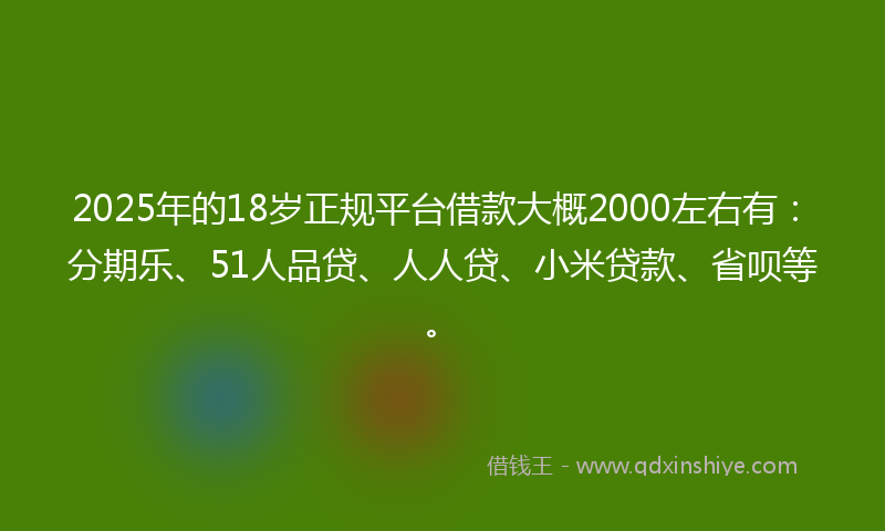 2025年的18岁正规平台借款大概2000左右有：分期乐、51人品贷、人人贷、小米贷款、省呗等。
