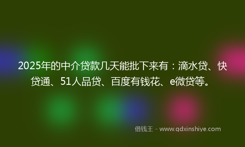 2025年的中介贷款几天能批下来有：滴水贷、快贷通、51人品贷、百度有钱花、e微贷等。