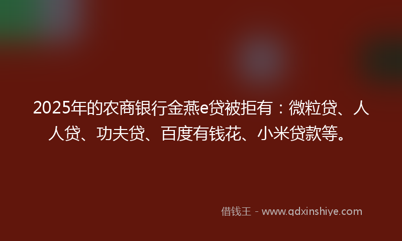2025年的农商银行金燕e贷被拒有：微粒贷、人人贷、功夫贷、百度有钱花、小米贷款等。