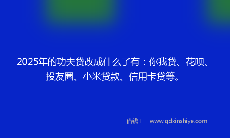 2025年的功夫贷改成什么了有：你我贷、花呗、投友圈、小米贷款、信用卡贷等。