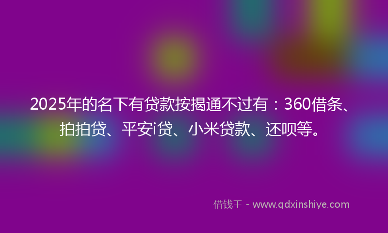 2025年的名下有贷款按揭通不过有：360借条、拍拍贷、平安i贷、小米贷款、还呗等。