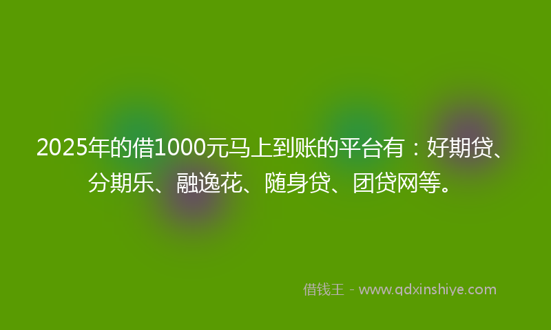 2025年的借1000元马上到账的平台有：好期贷、分期乐、融逸花、随身贷、团贷网等。