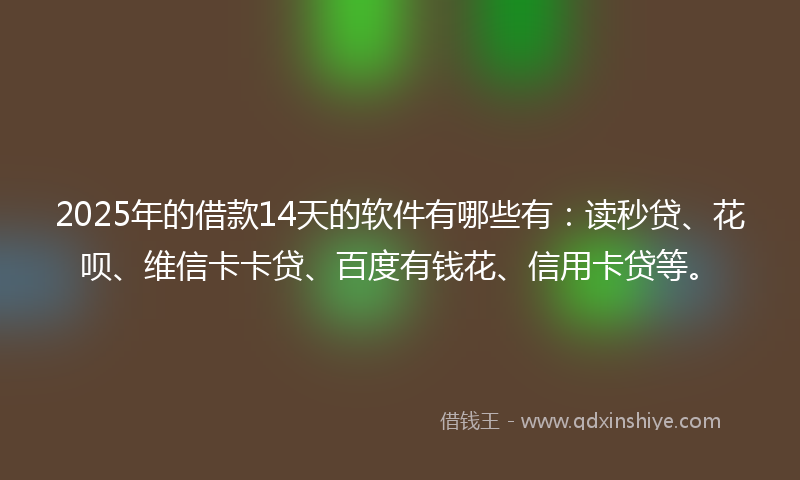 2025年的借款14天的软件有哪些有：读秒贷、花呗、维信卡卡贷、百度有钱花、信用卡贷等。