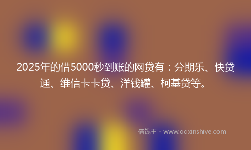2025年的借5000秒到账的网贷有：分期乐、快贷通、维信卡卡贷、洋钱罐、柯基贷等。