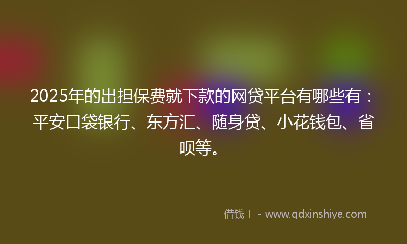 2025年的出担保费就下款的网贷平台有哪些有：平安口袋银行、东方汇、随身贷、小花钱包、省呗等。