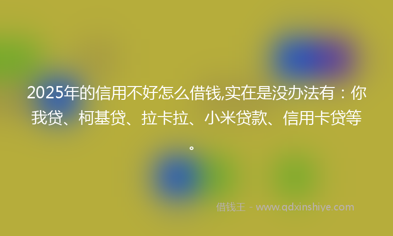 2025年的信用不好怎么借钱,实在是没办法有:你我贷、柯基贷、拉卡拉、小米贷款、信用卡贷等。