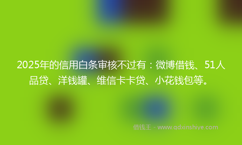 2025年的信用白条审核不过有：微博借钱、51人品贷、洋钱罐、维信卡卡贷、小花钱包等。