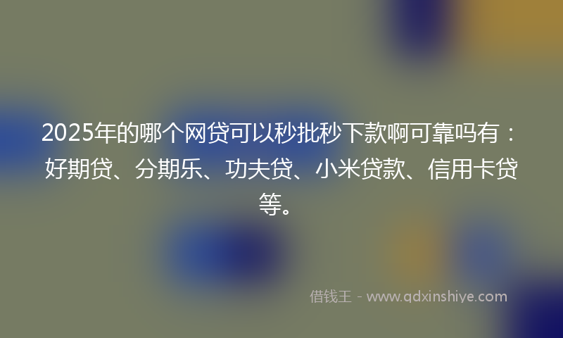2025年的哪个网贷可以秒批秒下款啊可靠吗有：好期贷、分期乐、功夫贷、小米贷款、信用卡贷等。