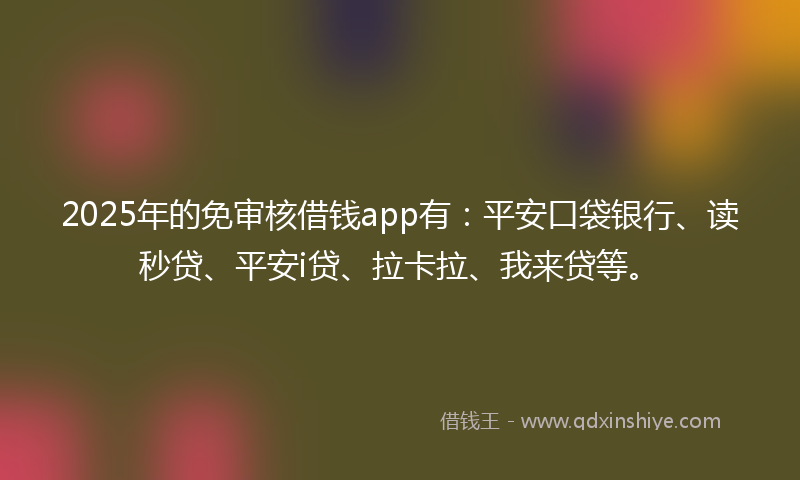 2025年的免审核借钱app有：平安口袋银行、读秒贷、平安i贷、拉卡拉、我来贷等。