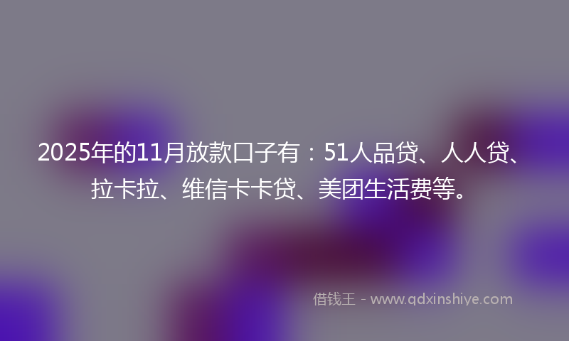 2025年的11月放款口子有：51人品贷、人人贷、拉卡拉、维信卡卡贷、美团生活费等。