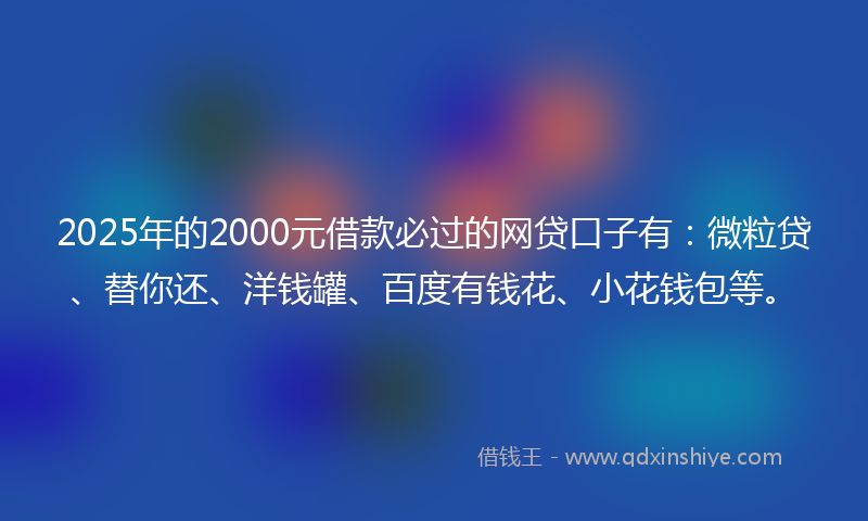 2025年的2000元借款必过的网贷口子有：微粒贷、替你还、洋钱罐、百度有钱花、小花钱包等。