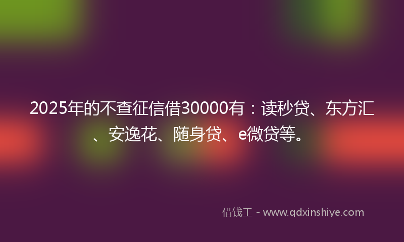 2025年的不查征信借30000有：读秒贷、东方汇、安逸花、随身贷、e微贷等。