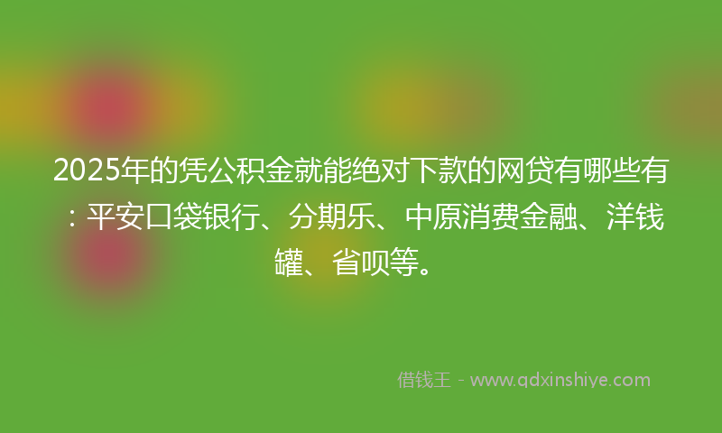 2025年的凭公积金就能绝对下款的网贷有哪些有：平安口袋银行、分期乐、中原消费金融、洋钱罐、省呗等。