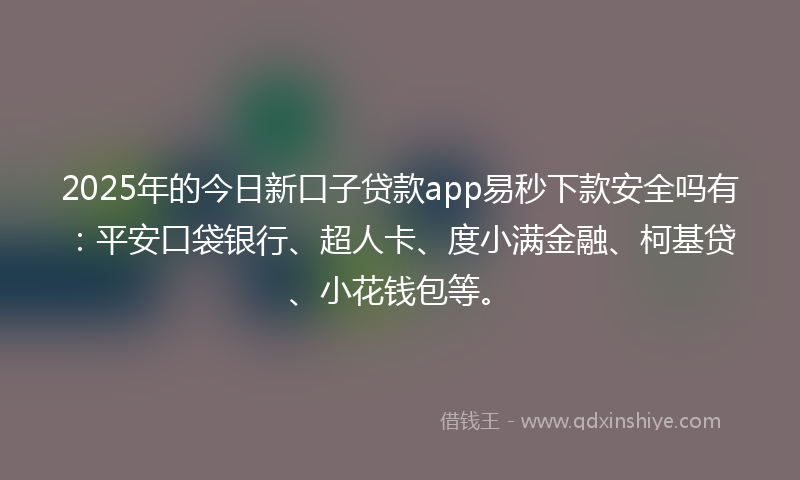 2025年的今日新口子贷款app易秒下款安全吗有：平安口袋银行、超人卡、度小满金融、柯基贷、小花钱包等。