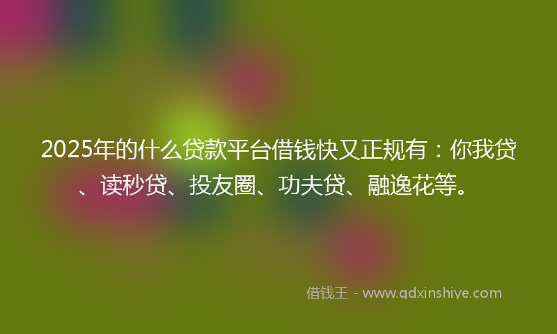 2025年的什么贷款平台借钱快又正规有：你我贷、读秒贷、投友圈、功夫贷、融逸花等。