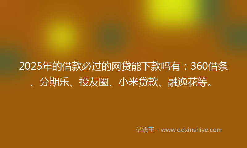2025年的借款必过的网贷能下款吗有：360借条、分期乐、投友圈、小米贷款、融逸花等。