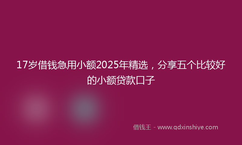 17岁借钱急用小额2025年精选，分享五个比较好的小额贷款口子
