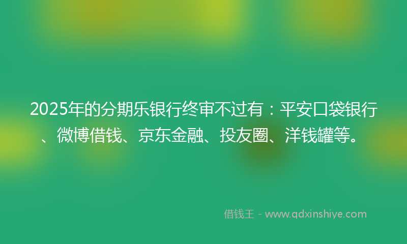 2025年的分期乐银行终审不过有：平安口袋银行、微博借钱、京东金融、投友圈、洋钱罐等。
